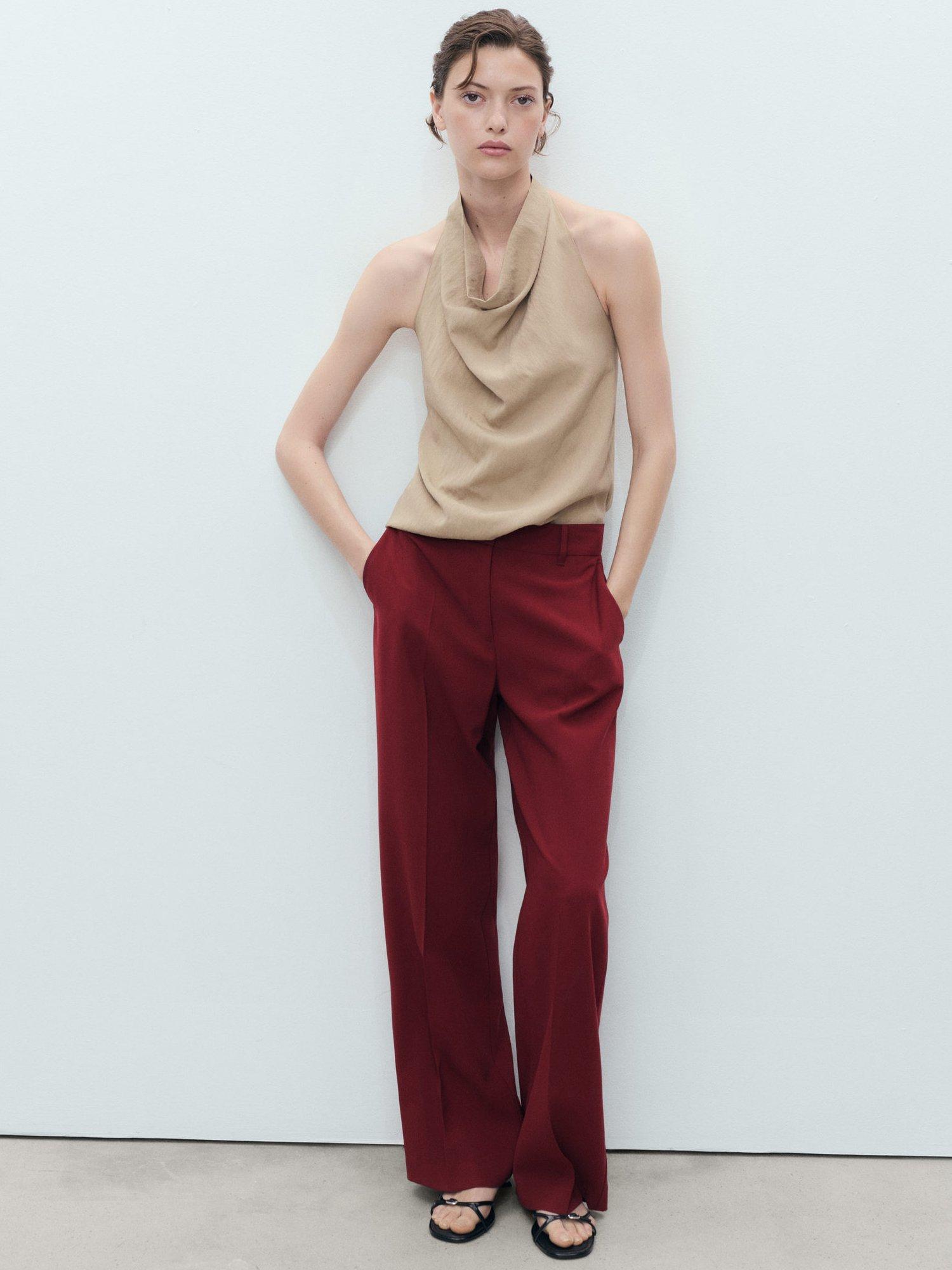 Product image 2 of 8, which shows Mango Carlos Mid Rise Straight Trousers, Dark Red, 14
