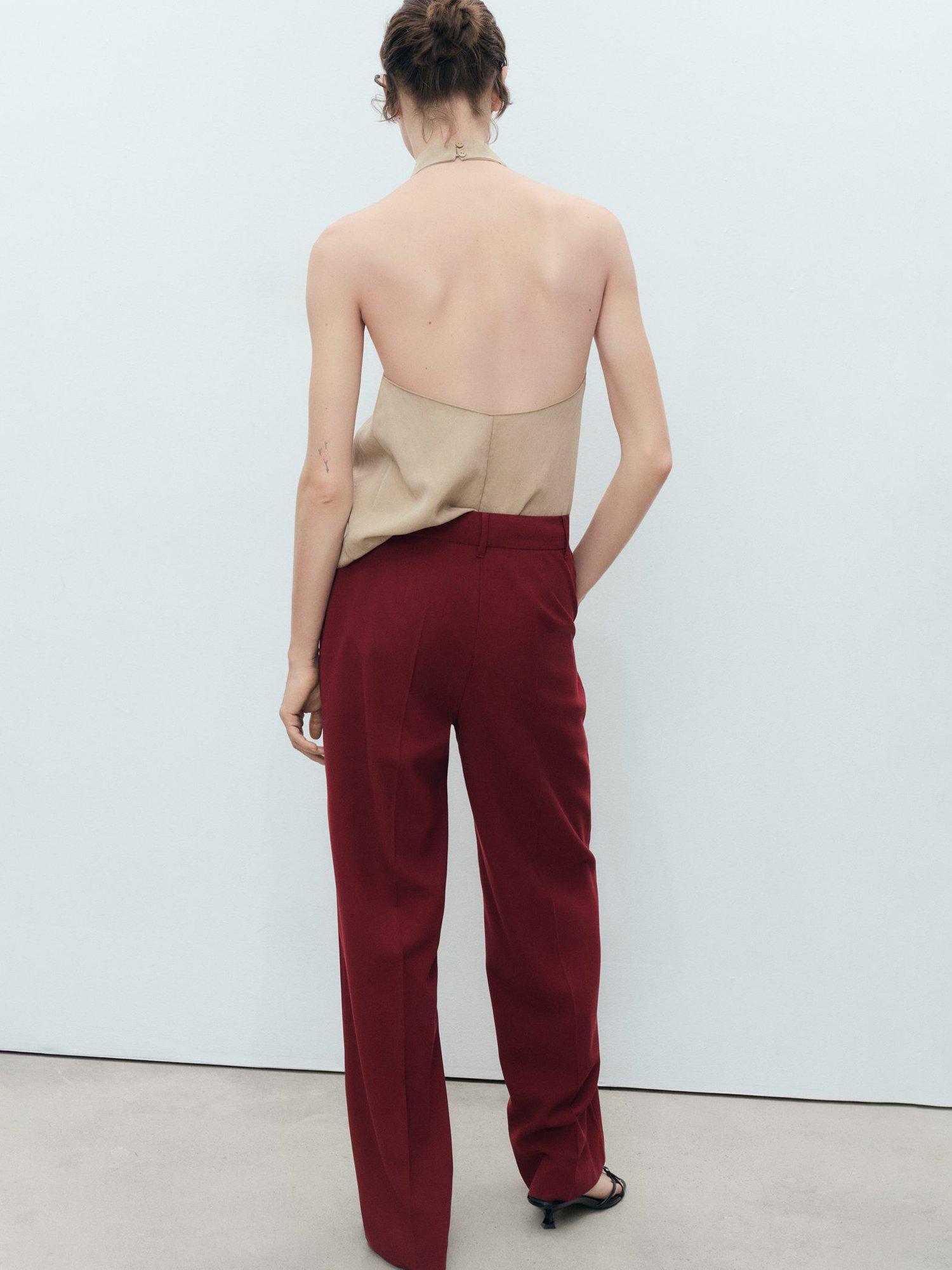 Product image 4 of 8, which shows Mango Carlos Mid Rise Straight Trousers, Dark Red, 14