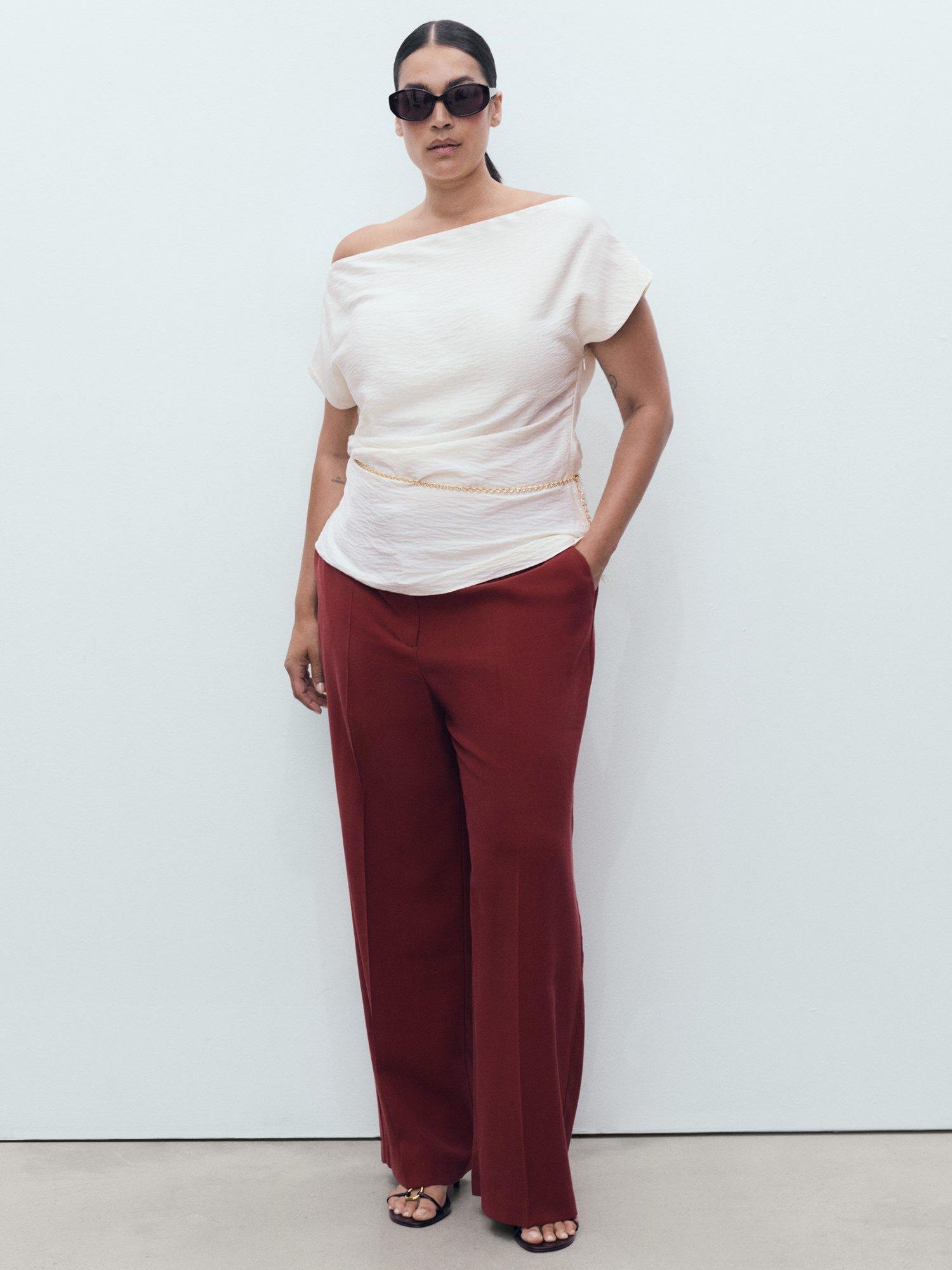 Product image 7 of 8, which shows Mango Carlos Mid Rise Straight Trousers, Dark Red, 14