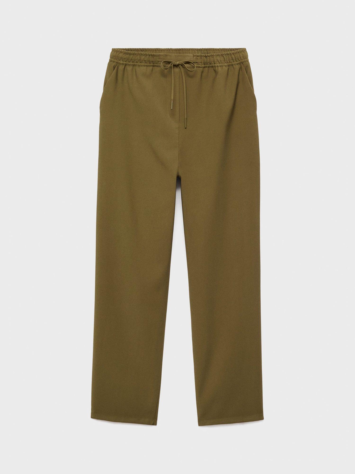 Product image 3 of 8, which shows Mango Fluido Drawstring Waist Trousers, Khaki, XXS