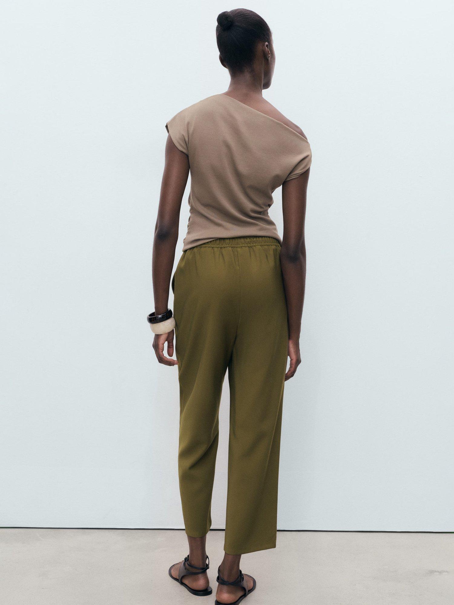 Product image 4 of 8, which shows Mango Fluido Drawstring Waist Trousers, Khaki, XXS