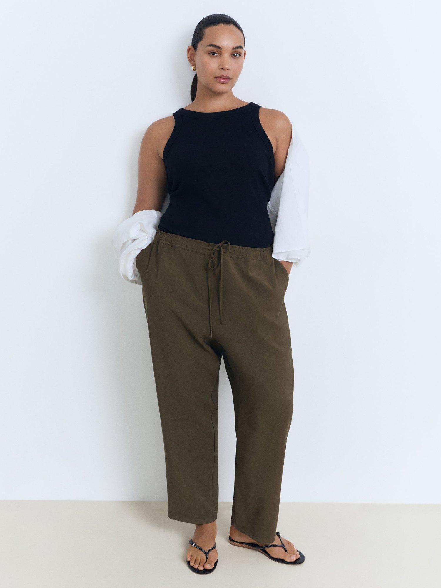 Product image 7 of 8, which shows Mango Fluido Drawstring Waist Trousers, Khaki, XXS