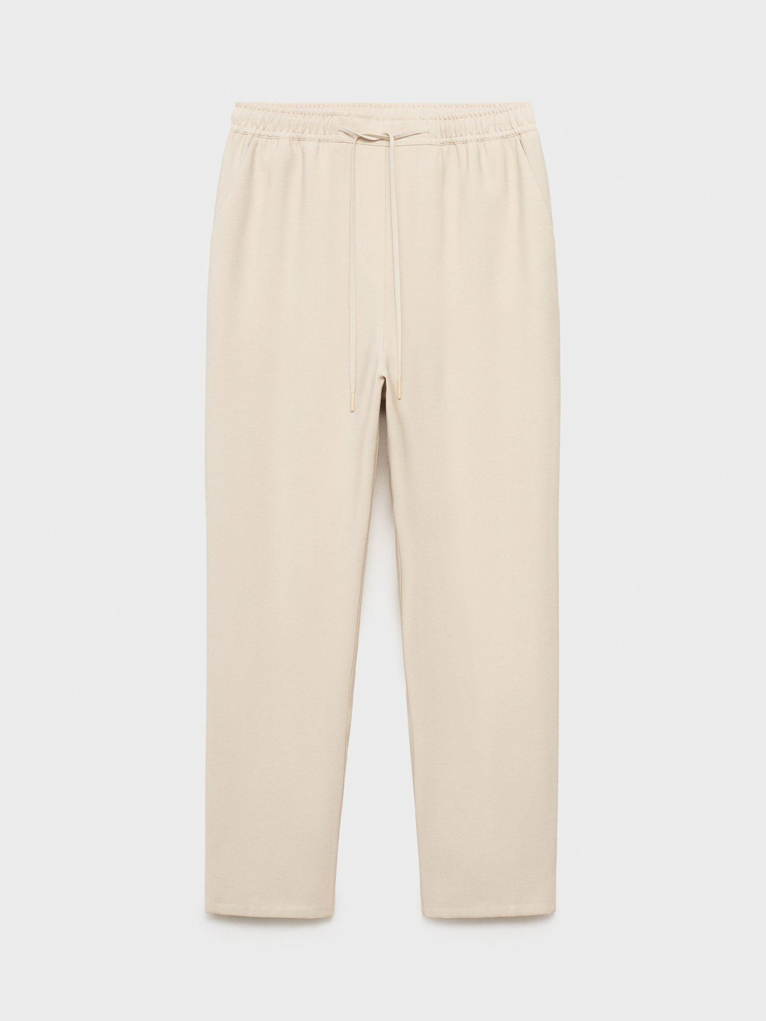 Product image 3 of 8, which shows Mango Fluido Drawstring Waist Trousers, Light Beige, XS