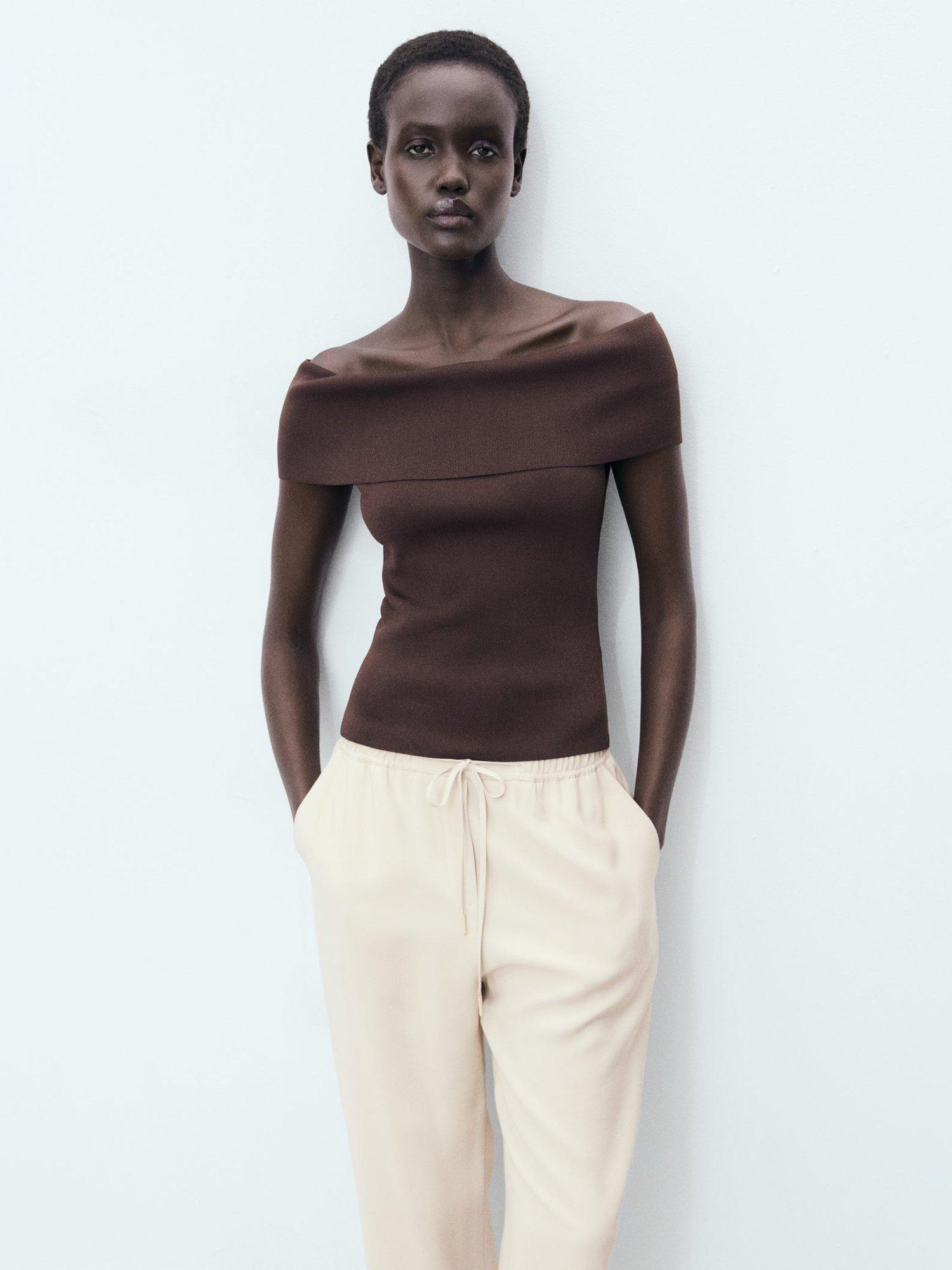 Product image 6 of 8, which shows Mango Fluido Drawstring Waist Trousers, Light Beige, XS