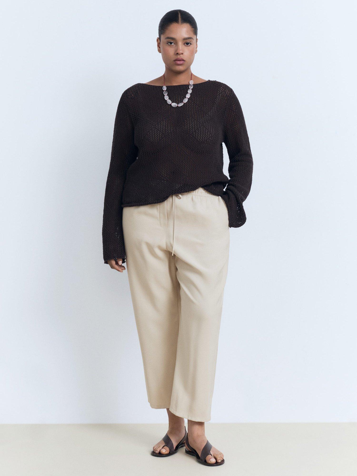 Product image 7 of 8, which shows Mango Fluido Drawstring Waist Trousers, Light Beige, XS