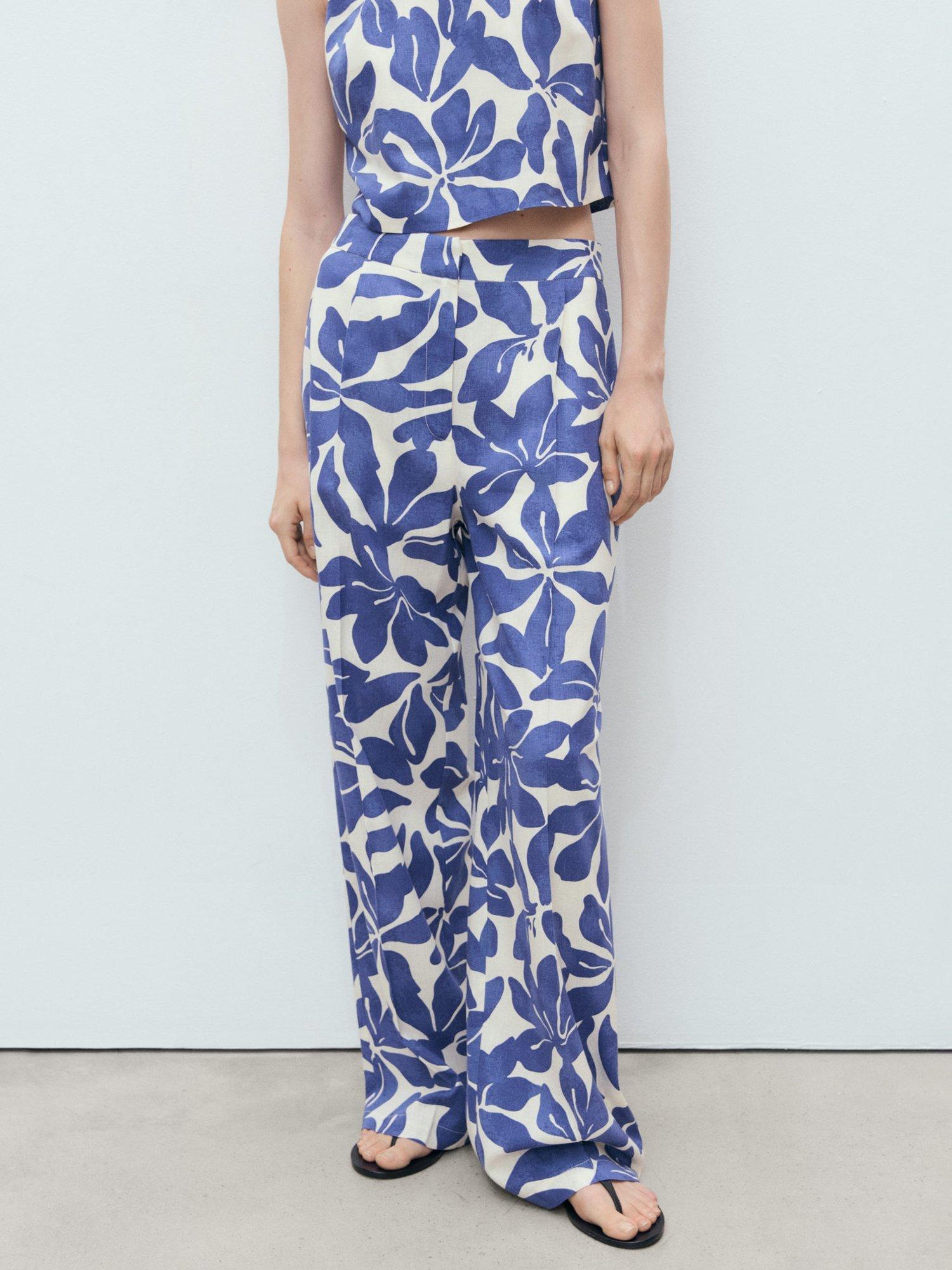 Product image 1 of 8, which shows Mango Jamie Floral Trousers, Medium Blue, 10