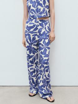 Mango Jamie Floral Trousers, Medium Blue, Medium Blue