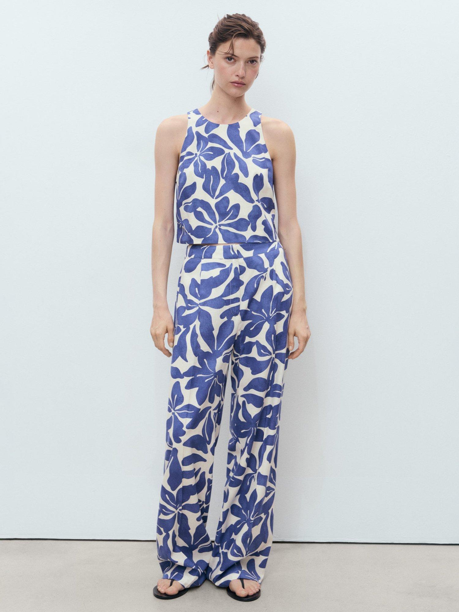 Product image 2 of 8, which shows Mango Jamie Floral Trousers, Medium Blue, 10
