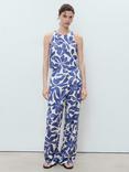 Mango Jamie Floral Trousers, Medium Blue