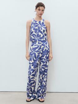 Mango Jamie Floral Trousers, Medium Blue - view 2, Medium Blue