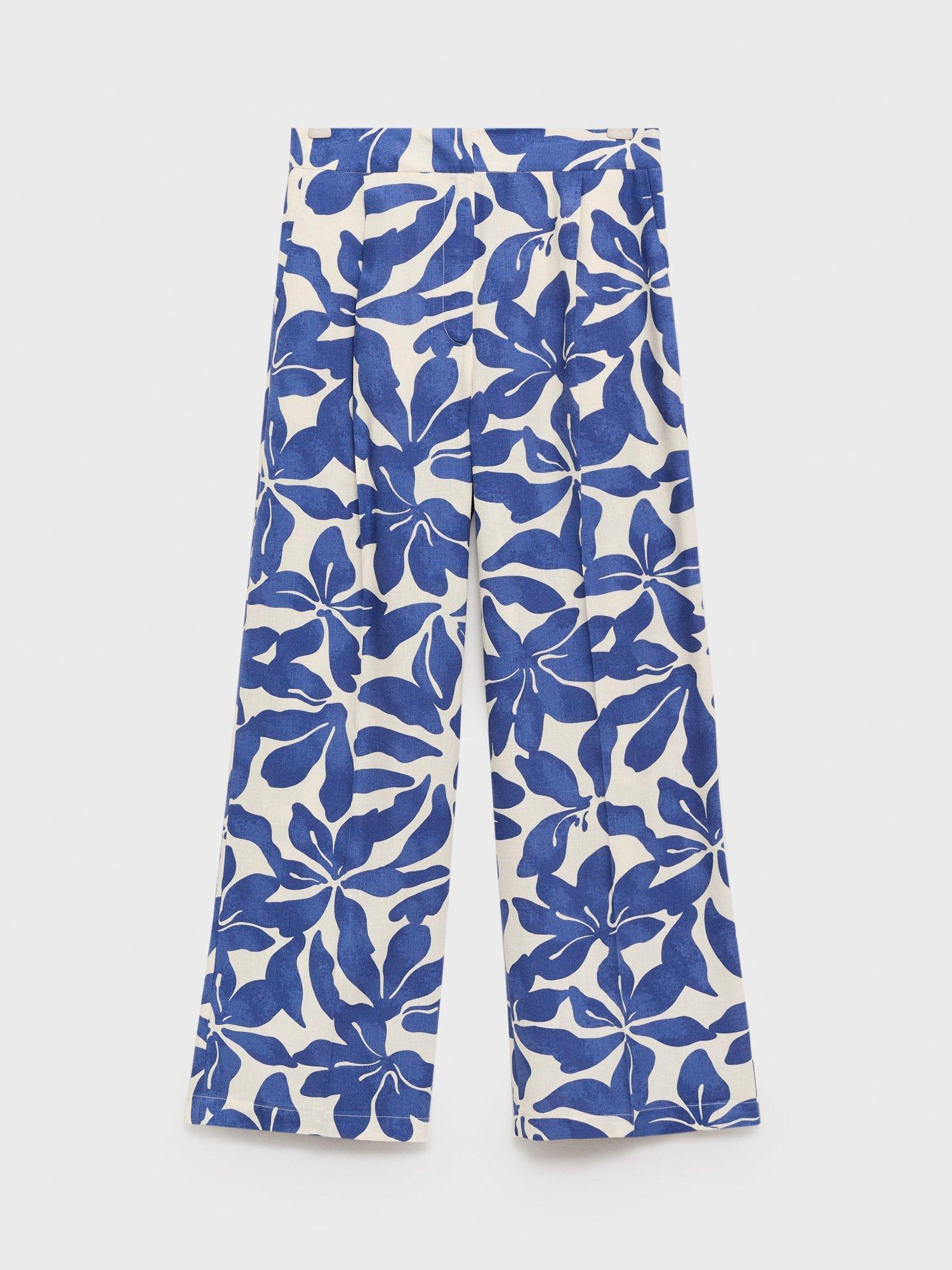 Product image 3 of 8, which shows Mango Jamie Floral Trousers, Medium Blue, 10