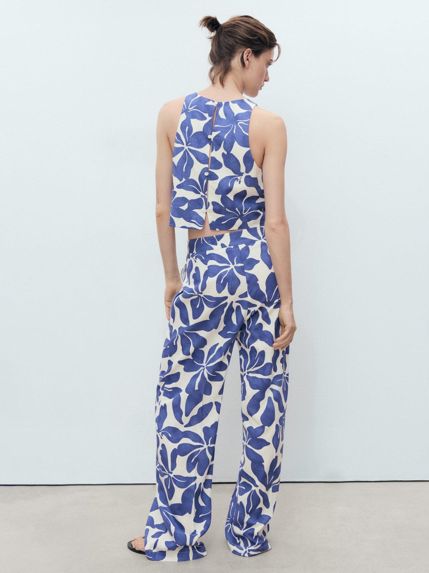 Product image 4 of 8, which shows Mango Jamie Floral Trousers, Medium Blue, 10