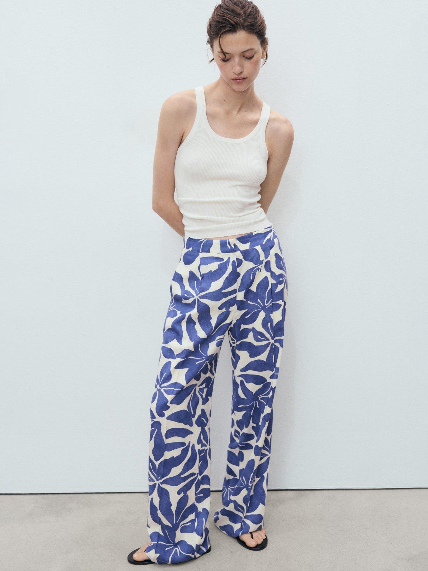 Product image 7 of 8, which shows Mango Jamie Floral Trousers, Medium Blue, 10