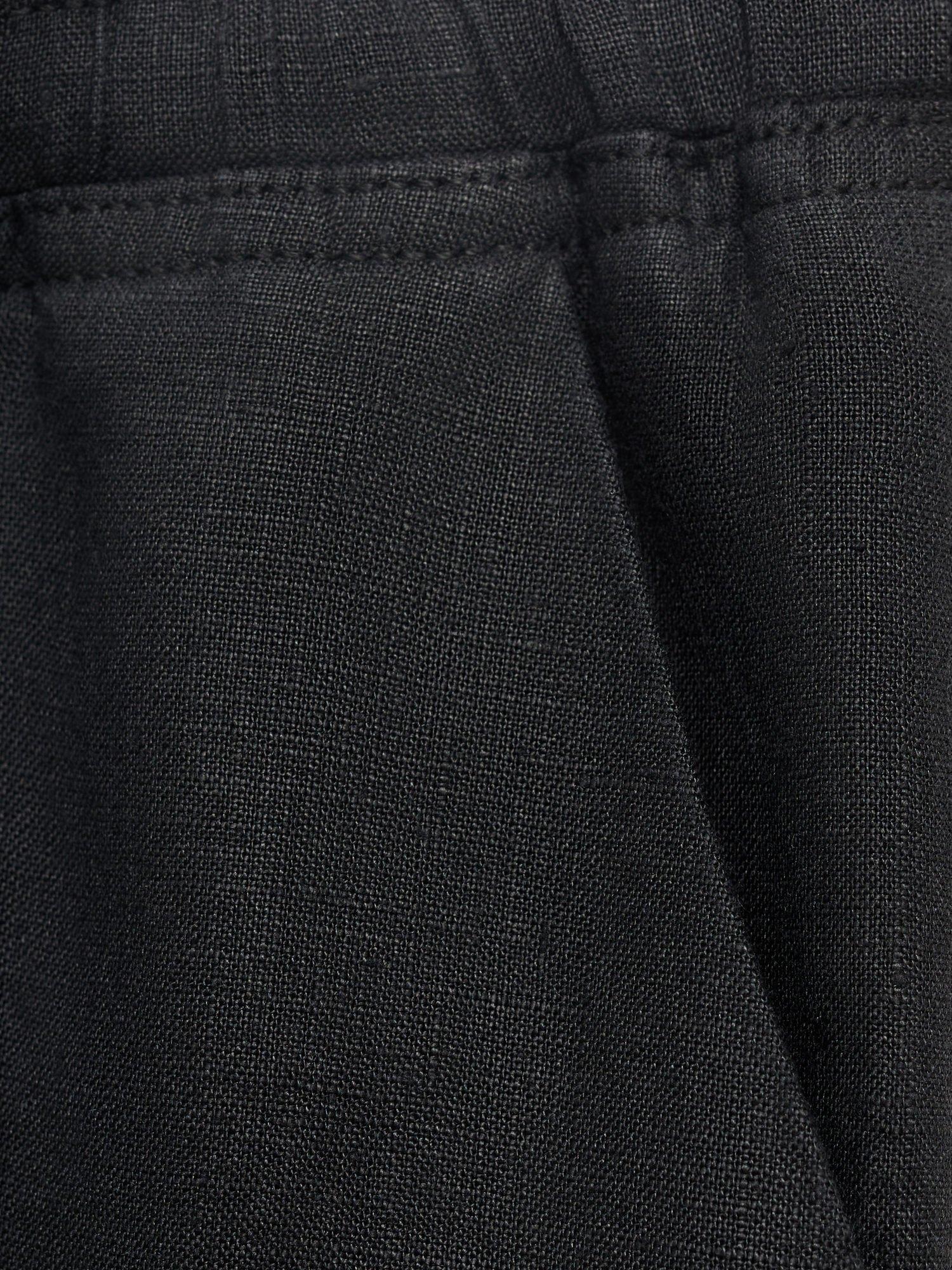 Product image 5 of 7, which shows Mango Mid Rise Drawstring Pure Linen Trousers, Black, XS
