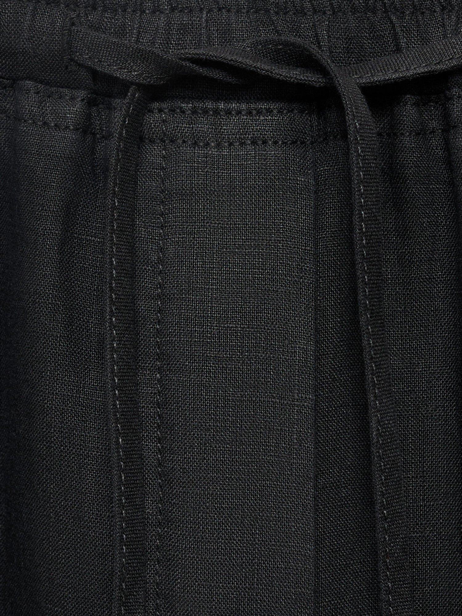 Product image 7 of 7, which shows Mango Mid Rise Drawstring Pure Linen Trousers, Black, XS