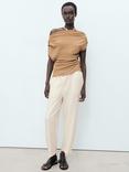 Mango Drawstring Pure Linen Trousers, Beige
