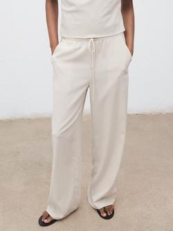 Mango Riga Drawstring Straight Trousers, Natural White, Natural White