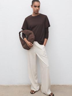 Mango Riga Drawstring Straight Trousers, Natural White - view 2, Natural White