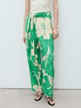 Mango Twist Floral Belted Trousers, Green/Multi