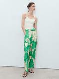 Mango Twist Floral Belted Trousers, Green/Multi