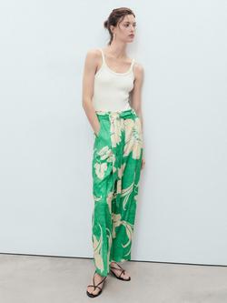 Mango Twist Floral Belted Trousers, Green/Multi - view 2, Green/Multi