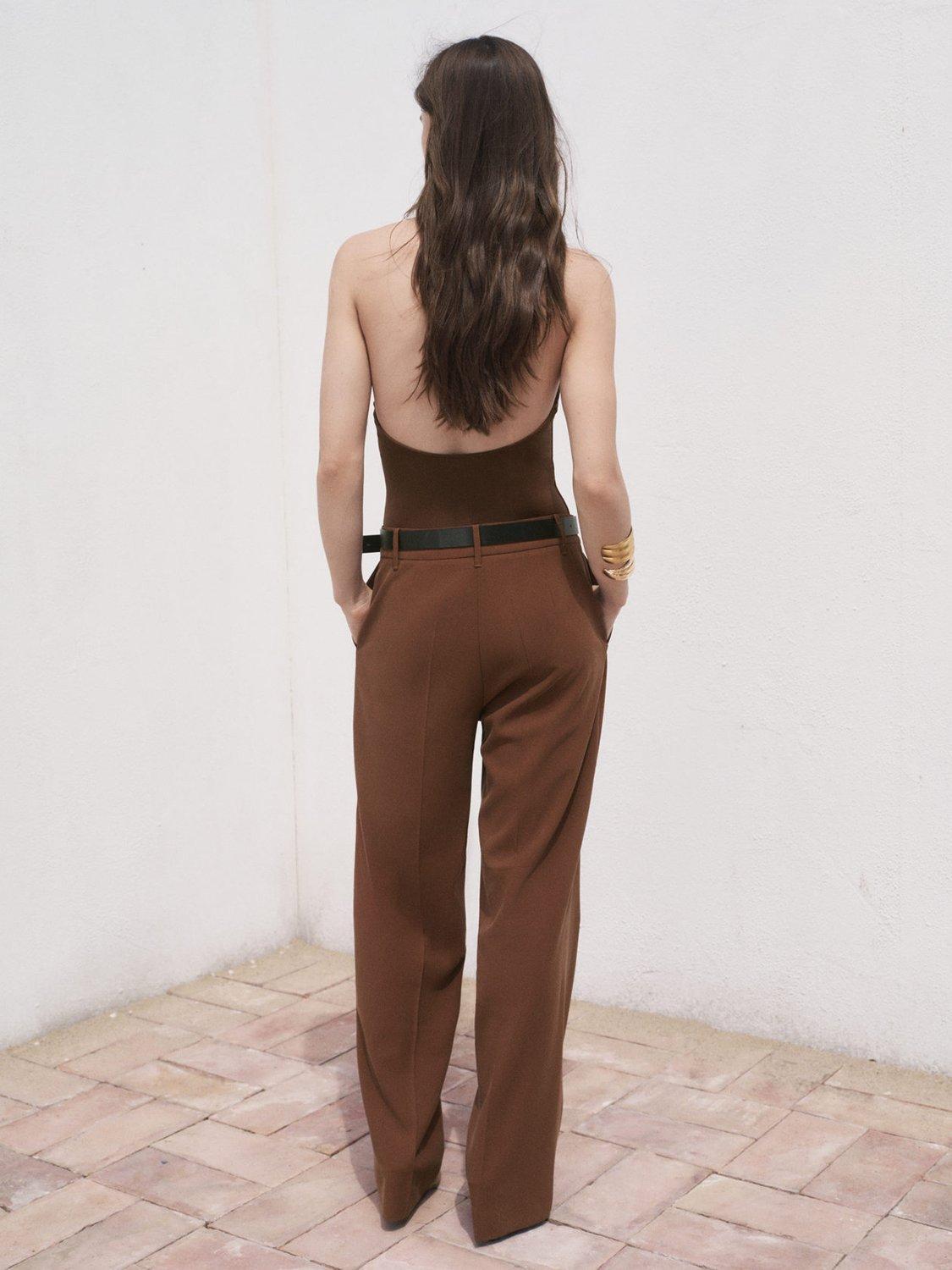 Product image 4 of 9, which shows Mango Carlos Mid Rise Straight Trousers, Brown, 22