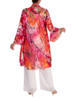 chesca Floral Print Swing Jacket - view 2, Pink/Black