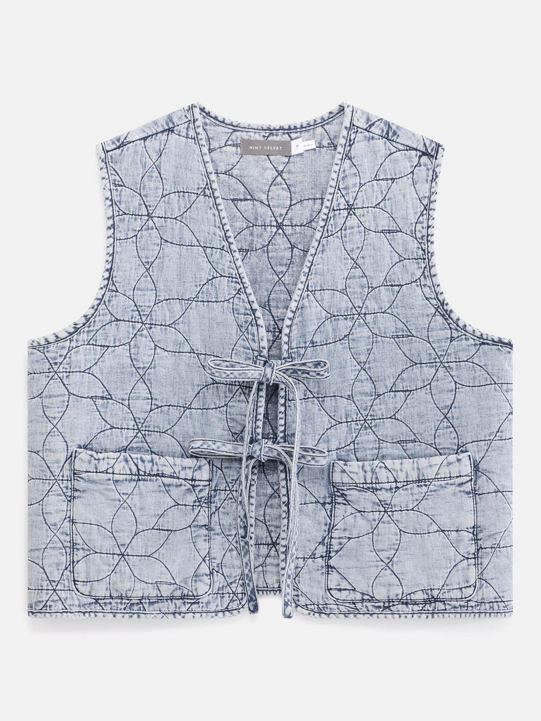 Product image 7 of 8, which shows Mint Velvet Quilted Tie Front Gilet, Blue, XS