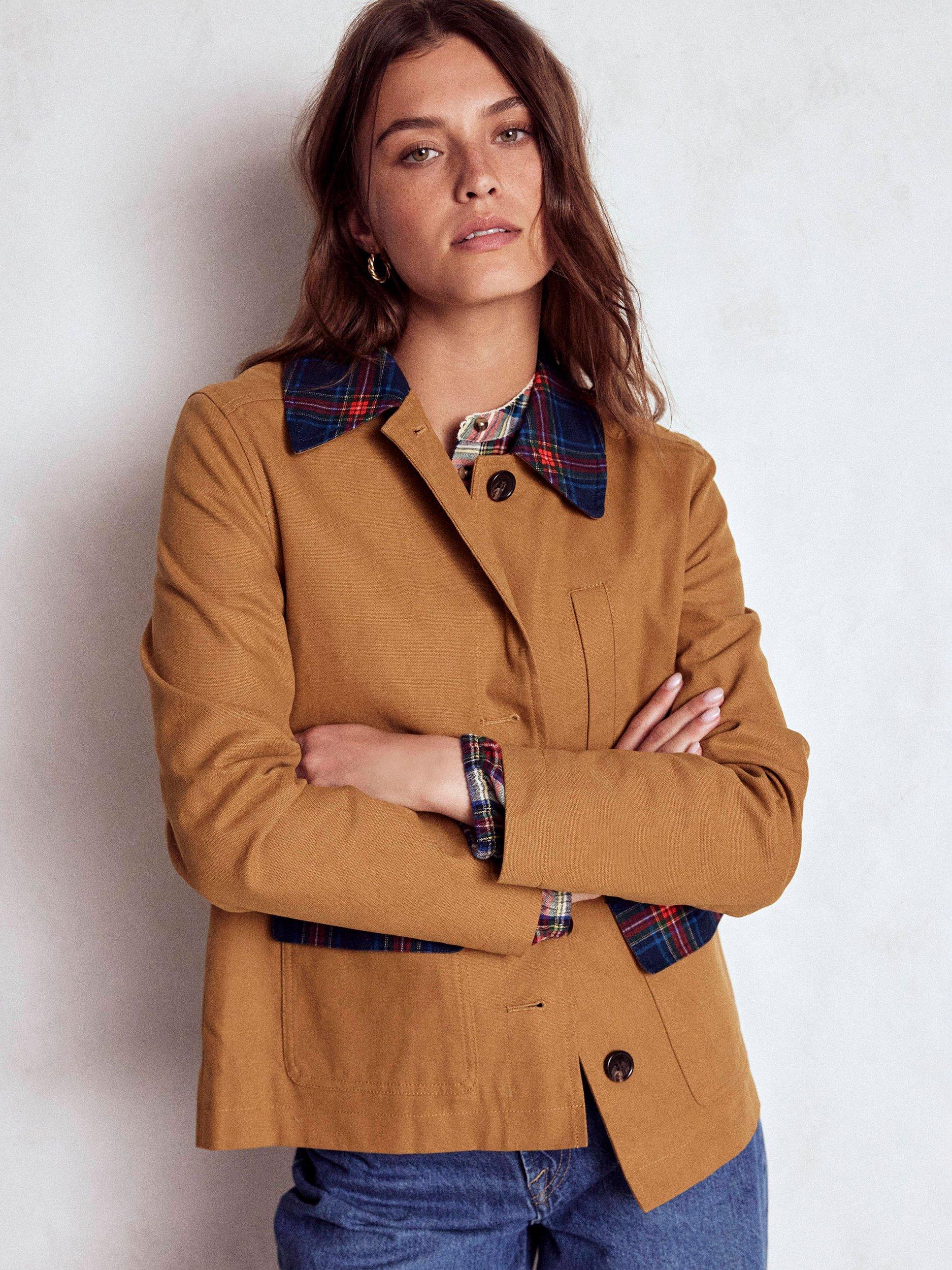 Product image 1 of 5, which shows Boden Canvas Barn Jacket, Hazelnut Brown, 8