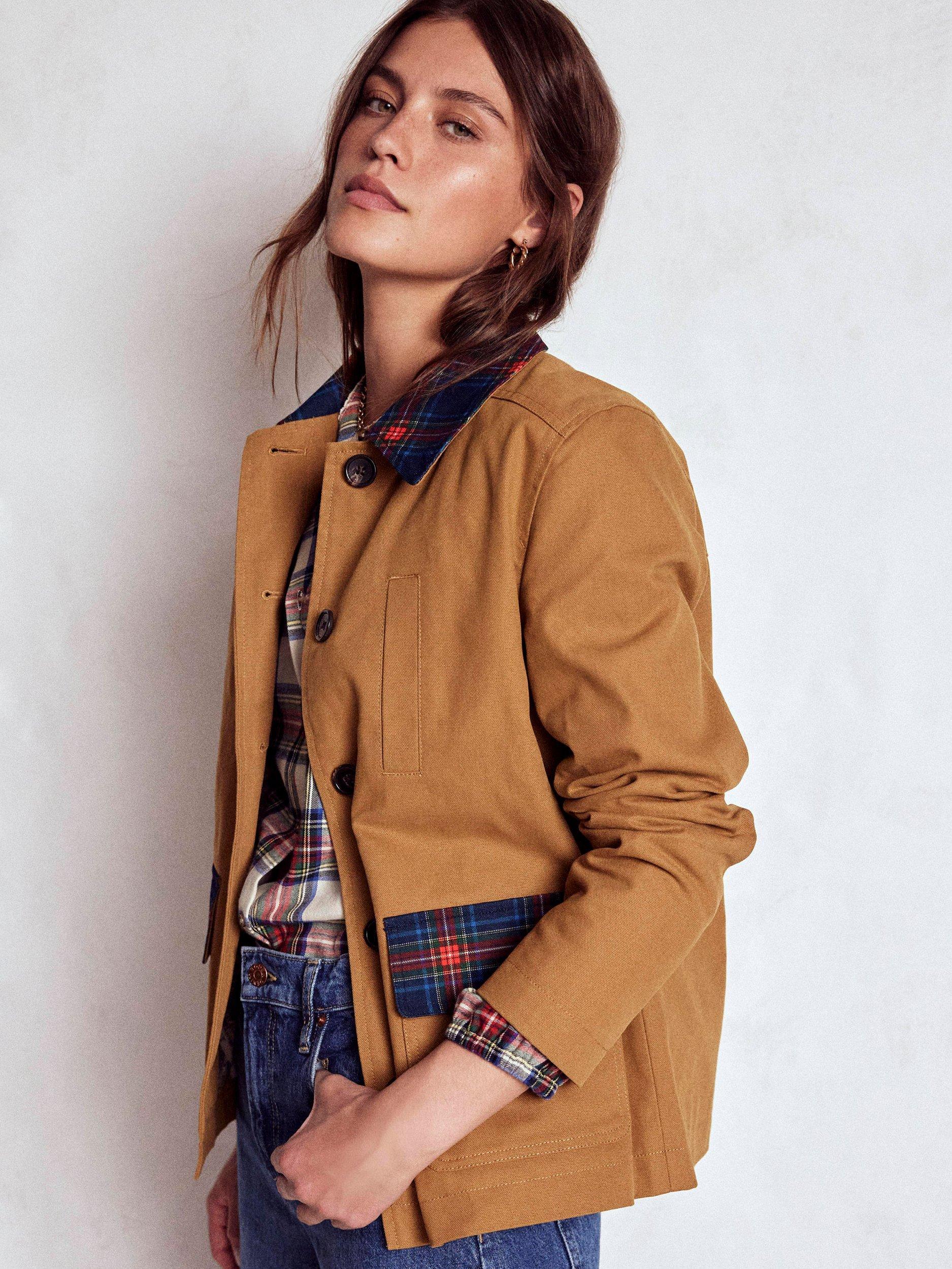 Product image 3 of 5, which shows Boden Canvas Barn Jacket, Hazelnut Brown, 8