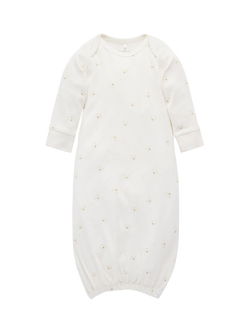 Purebaby Baby Cotton Long Sleeved Sleepsuit, Vanilla Bear, Vanilla Bear