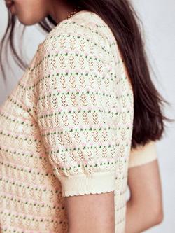 Boden Dot Pointelle Knit Cardigan, Ivory/Multi - view 2, Ivory/Multi