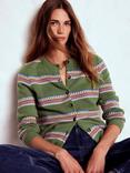 Boden Edie Fair Isle Stripe Cardigan, Green/Multi