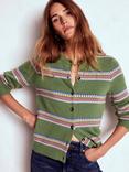 Boden Edie Fair Isle Stripe Cardigan, Green/Multi