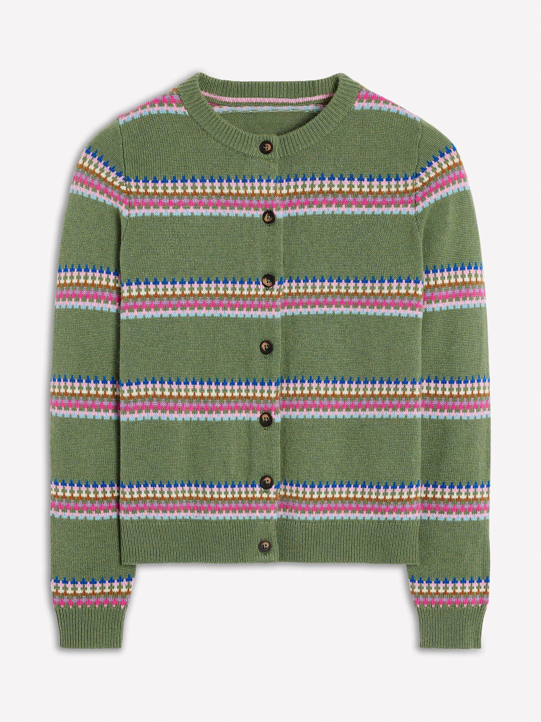 Product image 5 of 6, which shows Boden Edie Fair Isle Stripe Cardigan, Green/Multi, XS