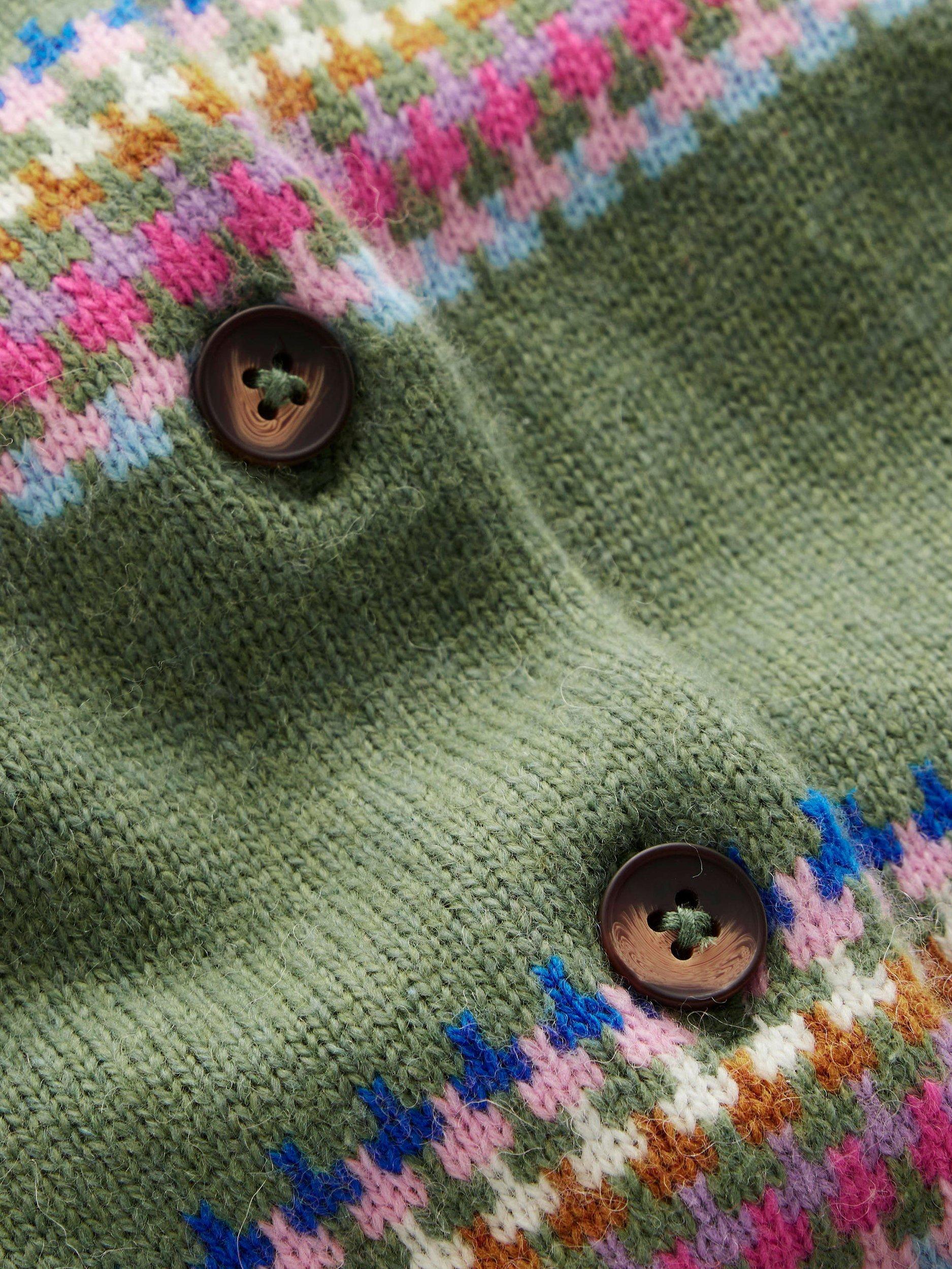 Product image 6 of 6, which shows Boden Edie Fair Isle Stripe Cardigan, Green/Multi, XS