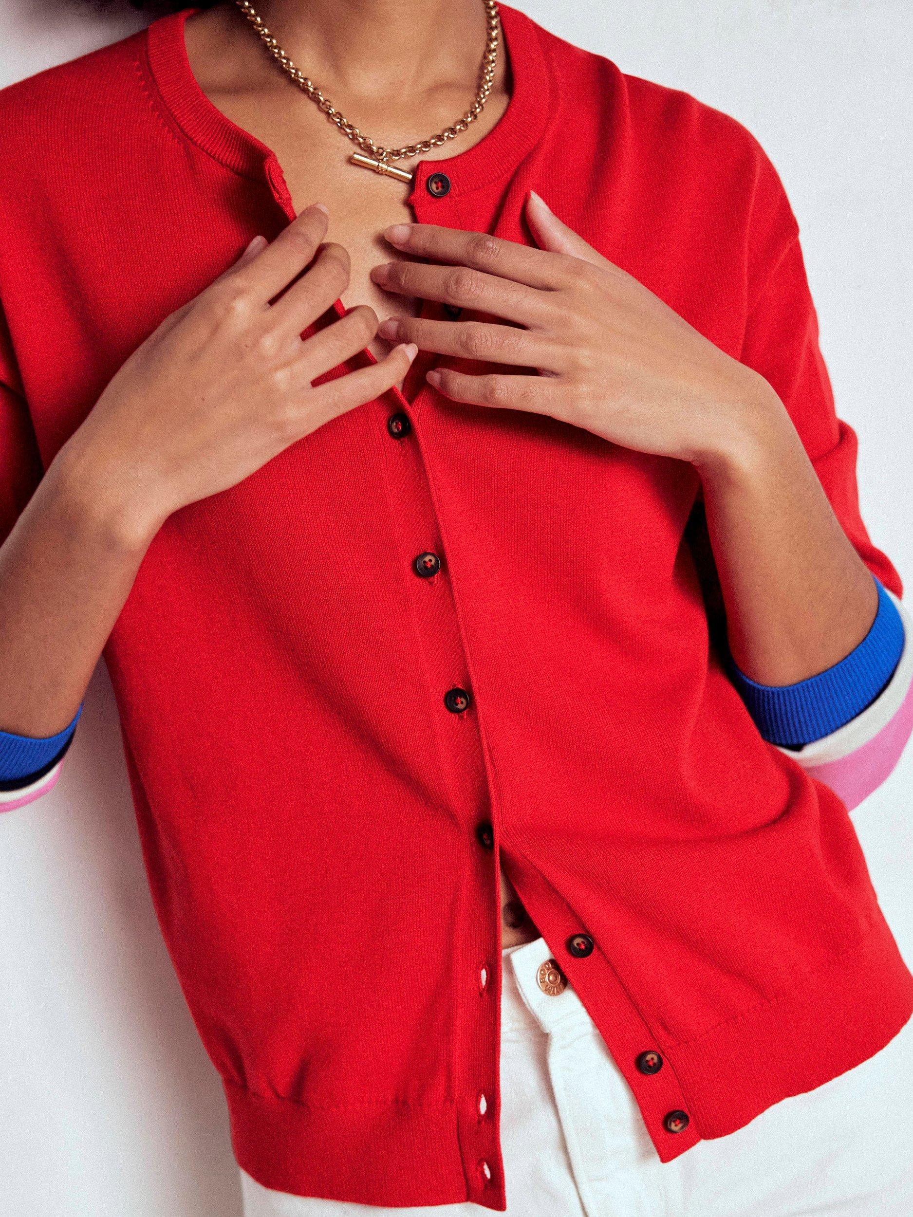 Product image 5 of 7, which shows Boden Lara Colour Block Cardigan, Poppy Red/Multi, XS