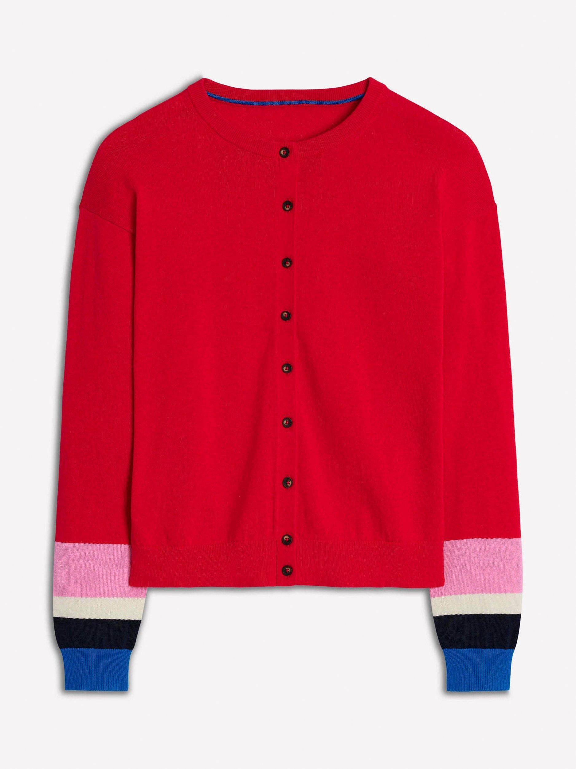 Product image 6 of 7, which shows Boden Lara Colour Block Cardigan, Poppy Red/Multi, XS