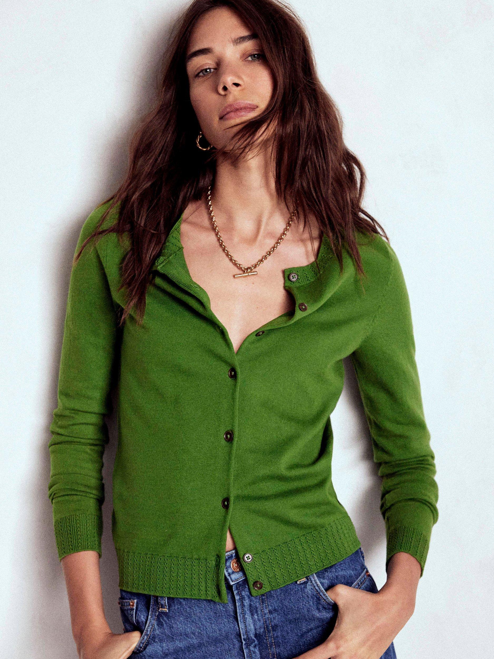 Product image 4 of 6, which shows Boden Emilia Crew Neck Cardigan, Promenade Green, XS