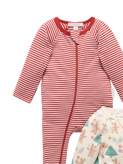 Purebaby Baby Cotton Zip Sleepsuit, Pack of 2, Xmas Print - view 2, Xmas Print