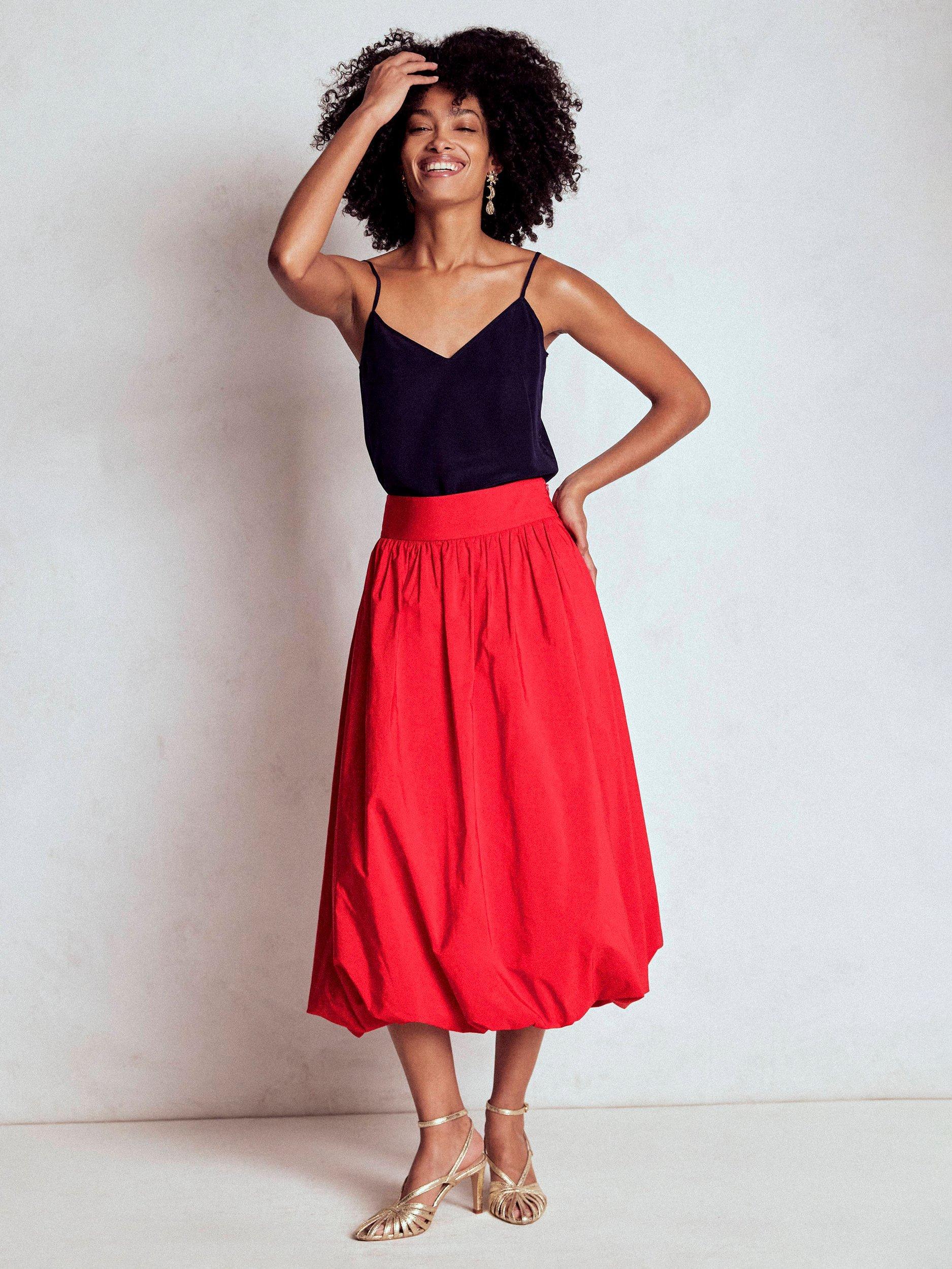 Product image 1 of 5, which shows Boden Bubble Hem Midi Skirt, Poppy Red, 10