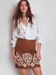 Boden Embroidered Paisley Linen Rich Skirt, Russet