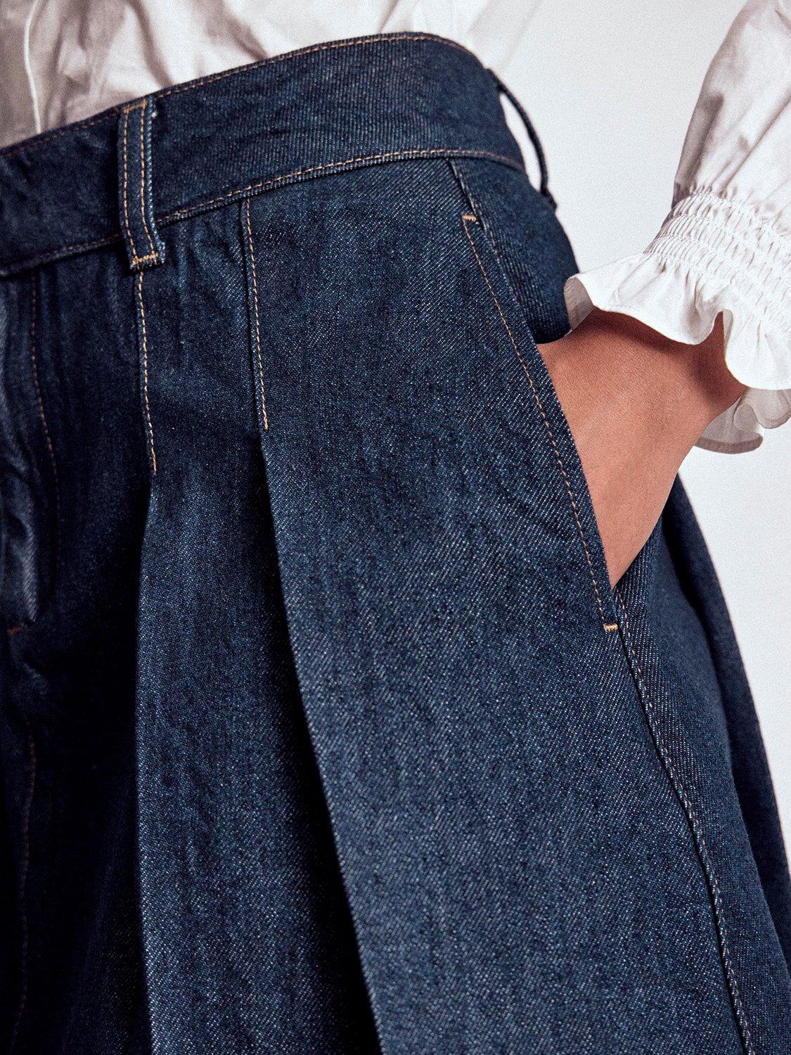 Product image 3 of 5, which shows Boden Pleated Denim Skirt, Indigo, 8