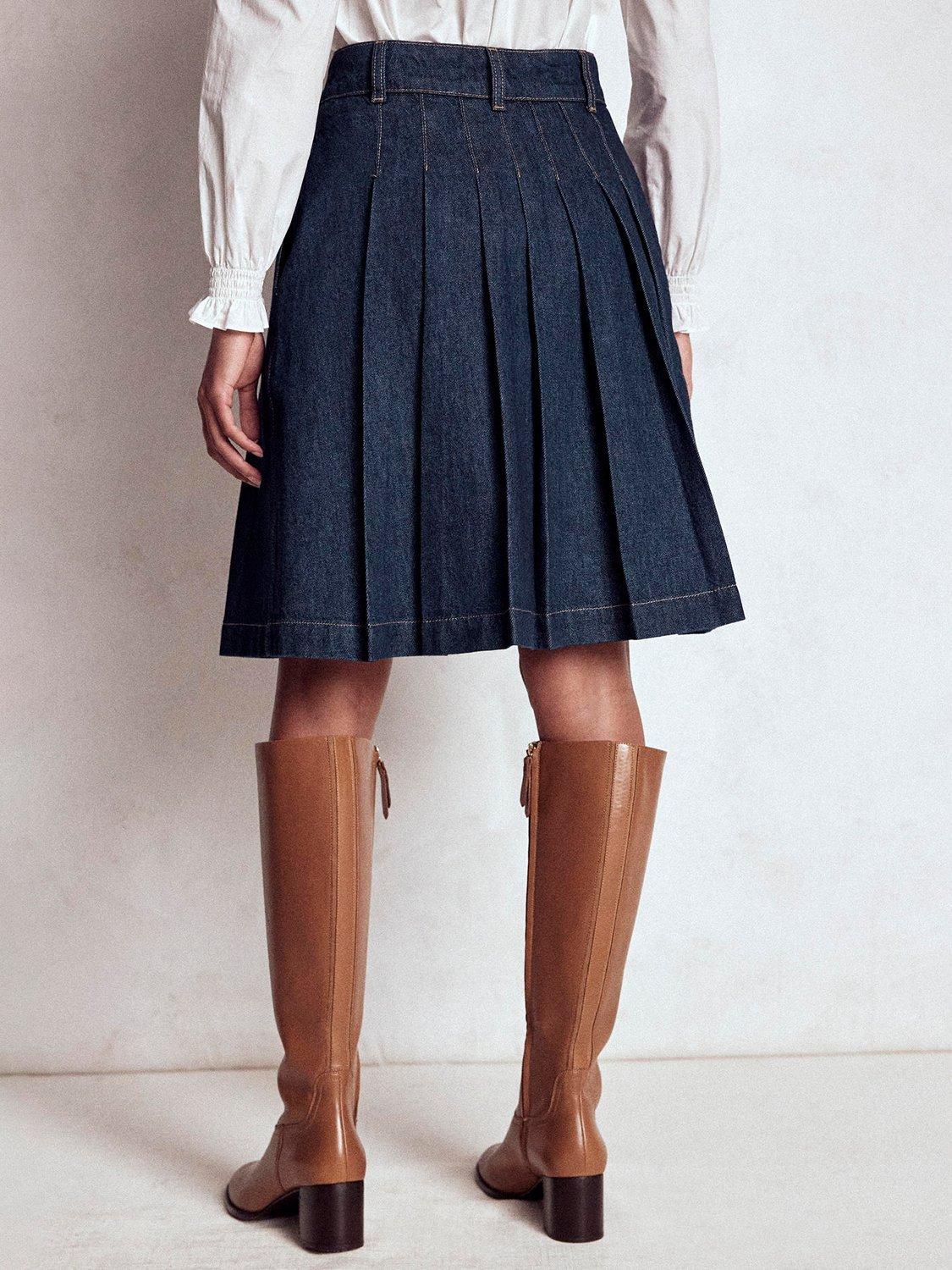Product image 4 of 5, which shows Boden Pleated Denim Skirt, Indigo, 8