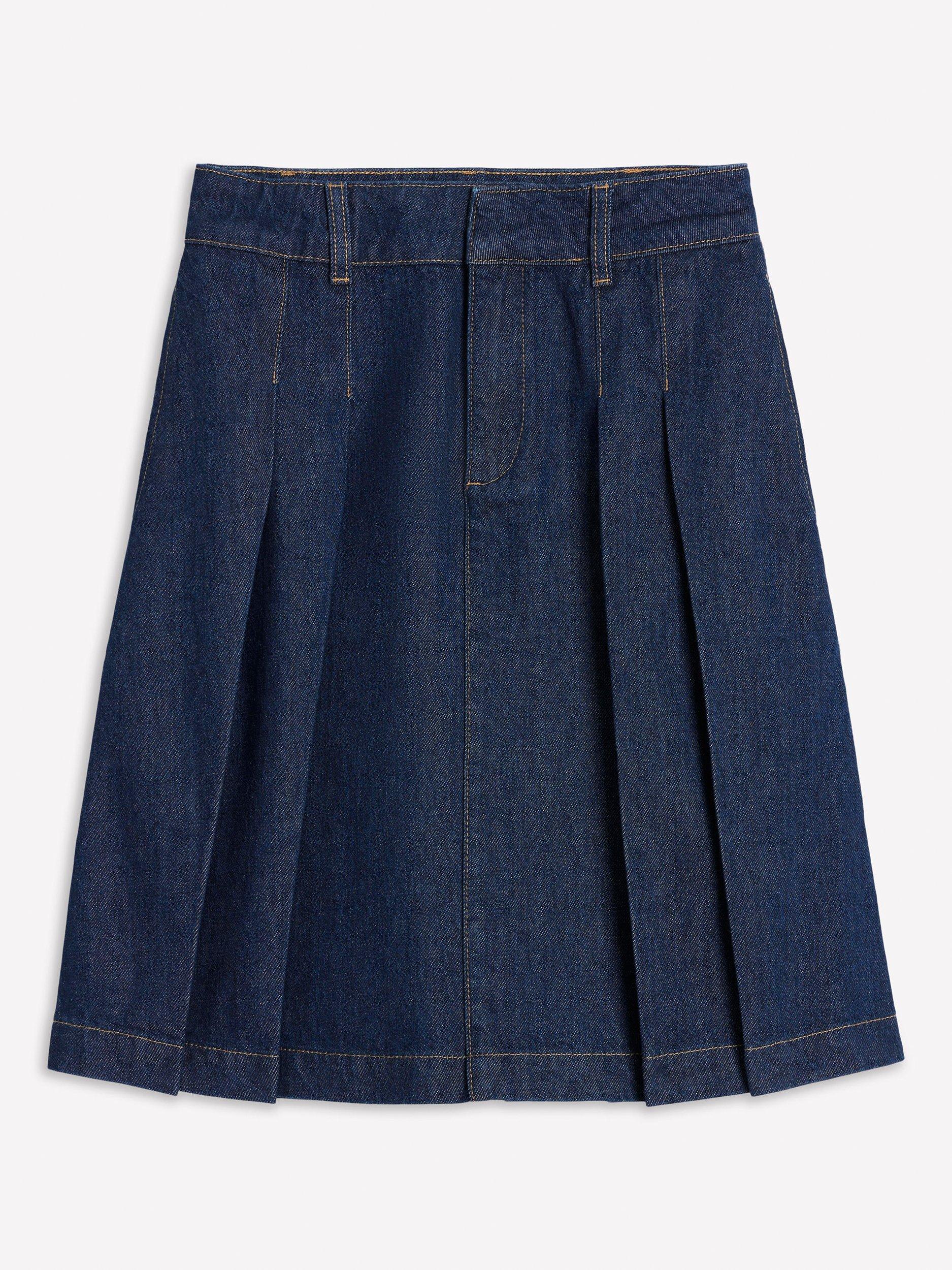 Product image 5 of 5, which shows Boden Pleated Denim Skirt, Indigo, 8