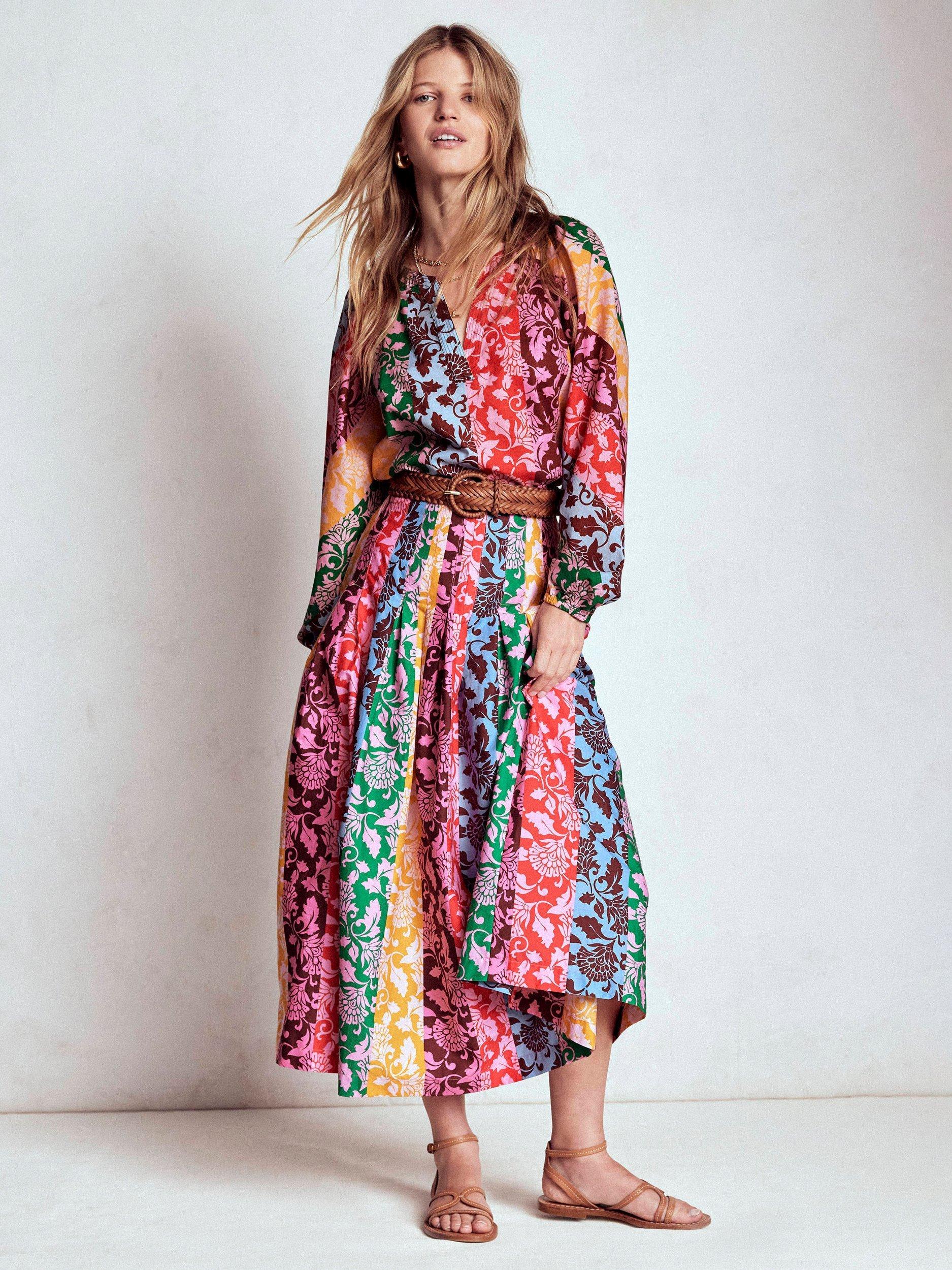 Product image 1 of 6, which shows Boden Valentina Poplin Midi Skirt, Multi, 8
