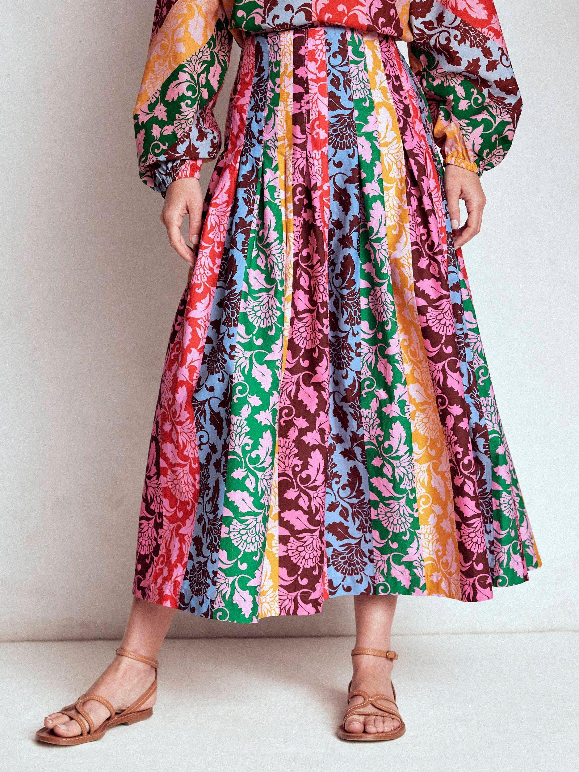 Product image 4 of 6, which shows Boden Valentina Poplin Midi Skirt, Multi, 8