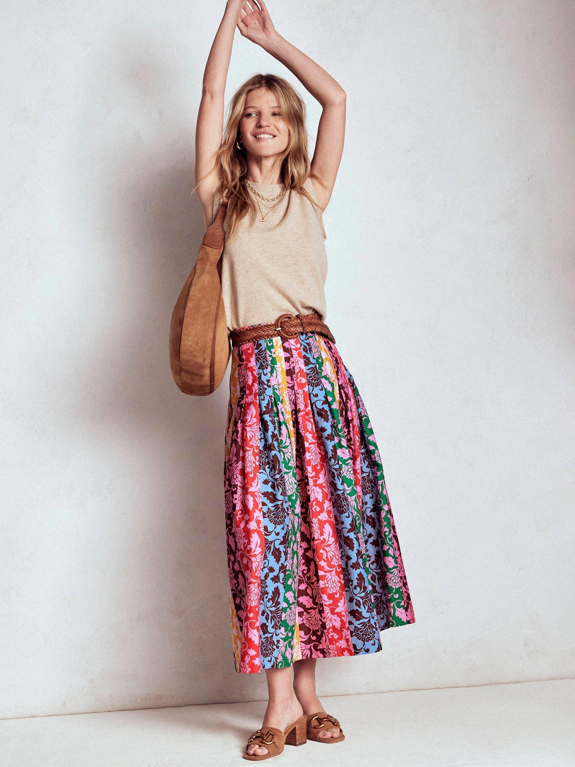 Product image 5 of 6, which shows Boden Valentina Poplin Midi Skirt, Multi, 8