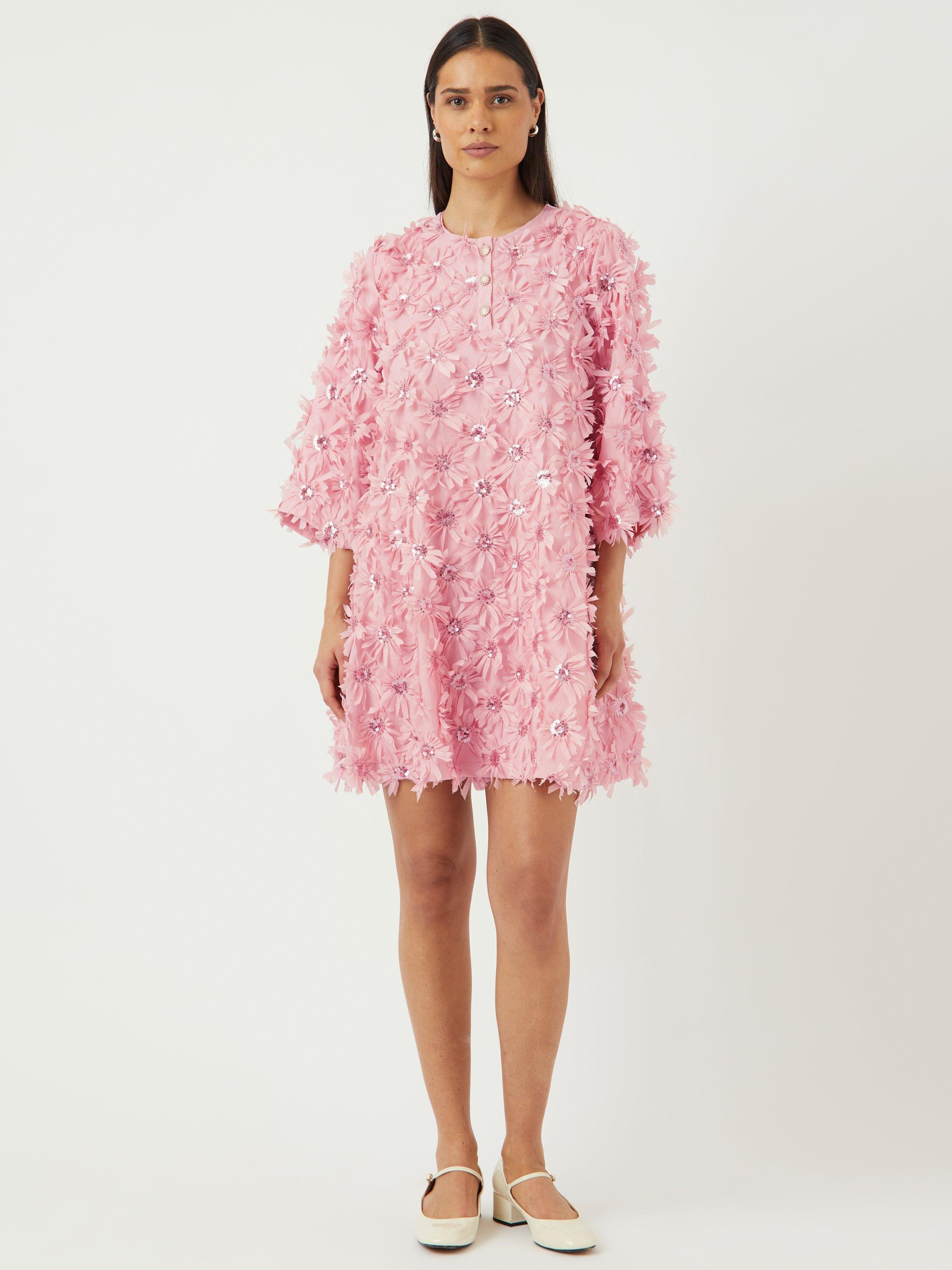 Product image 2 of 6, which shows YAS Abelone Flower Applique Dress, Pink, 8