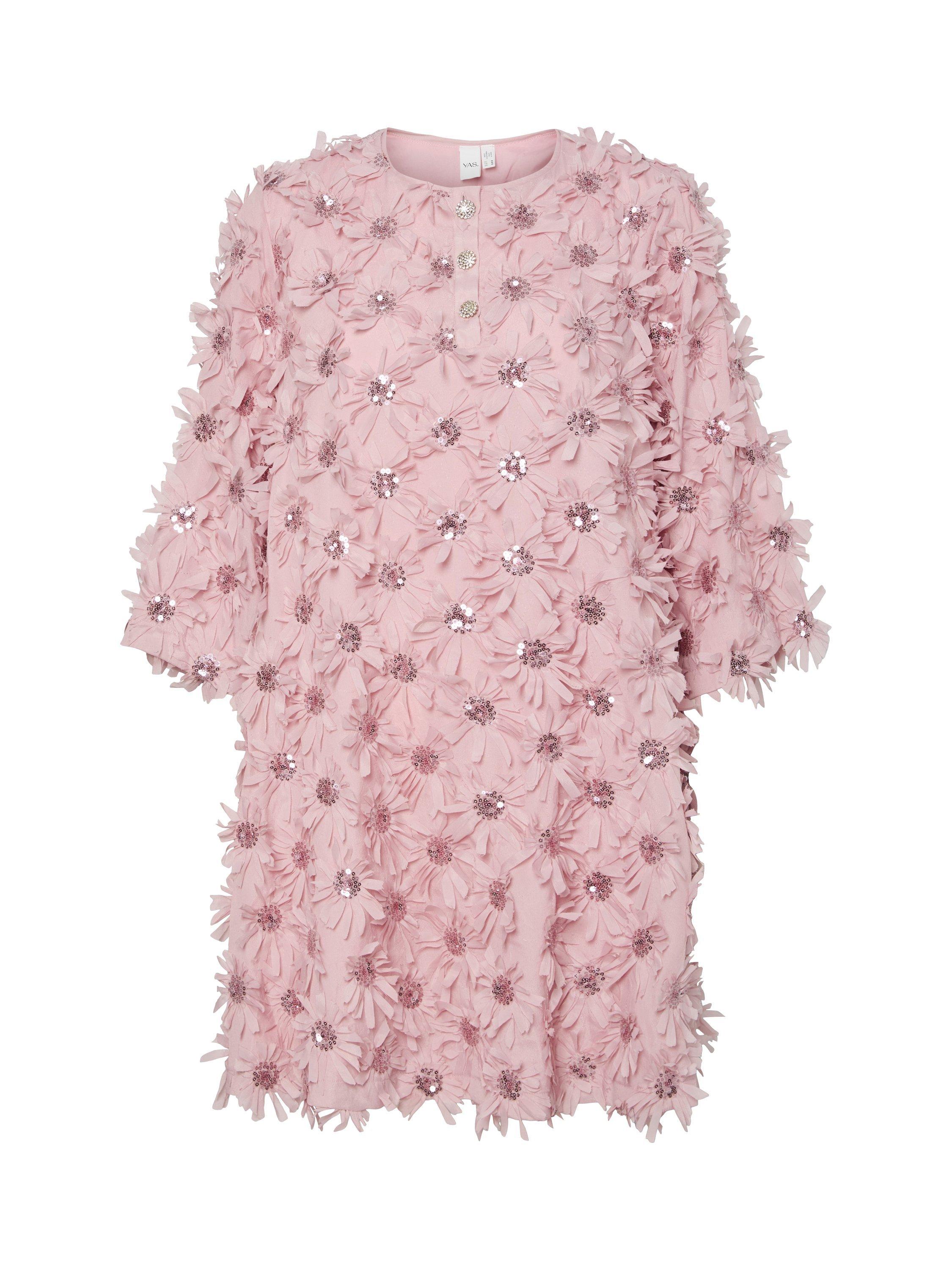 Product image 5 of 6, which shows YAS Abelone Flower Applique Dress, Pink, 8